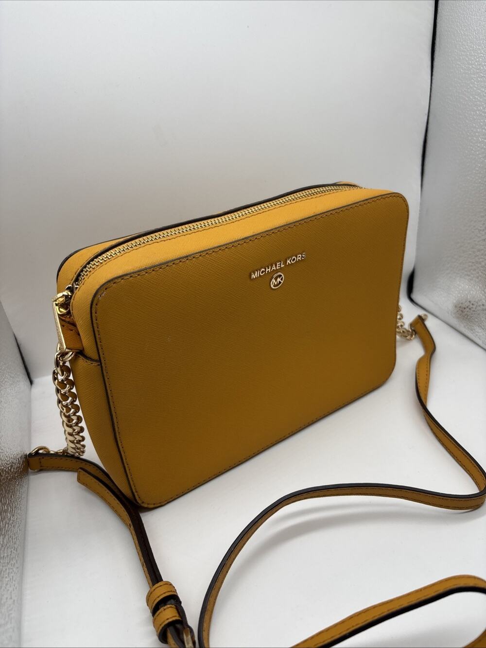 Michael Kors East West Jet Set Large Mustard Leather Crossbody Bag